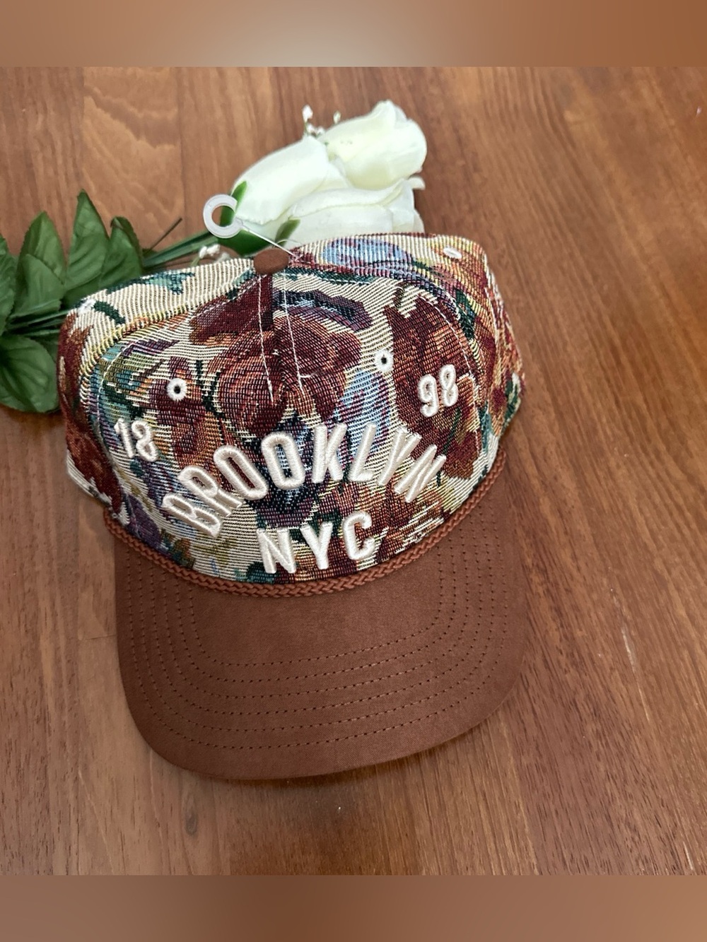 MAD Engine Floral Brooklyn NYC Snapback Cap in Brown and Multicolor